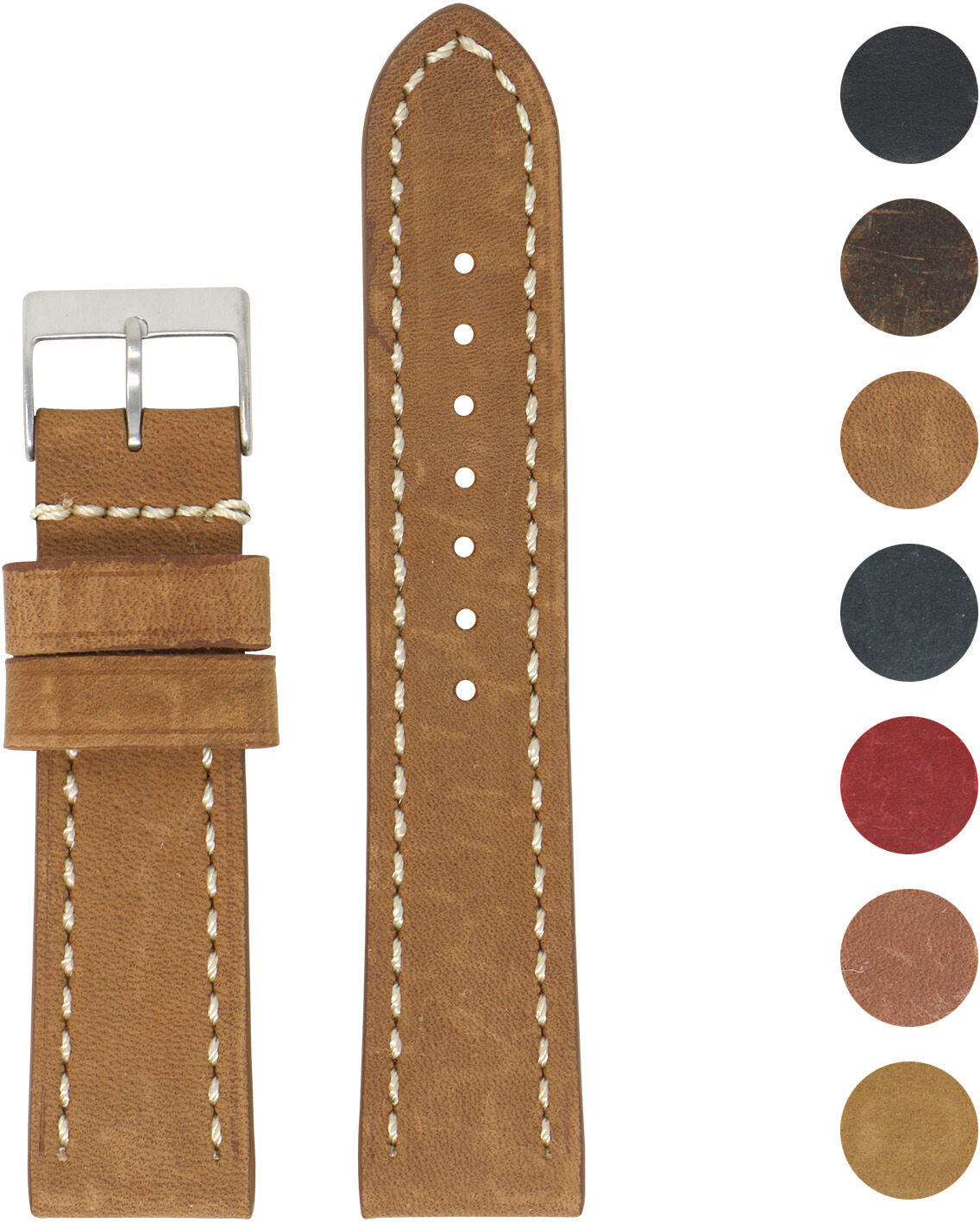 Strapsco 18mm Vintage Leather Smart Watch Strap (Short, Standard, Long)