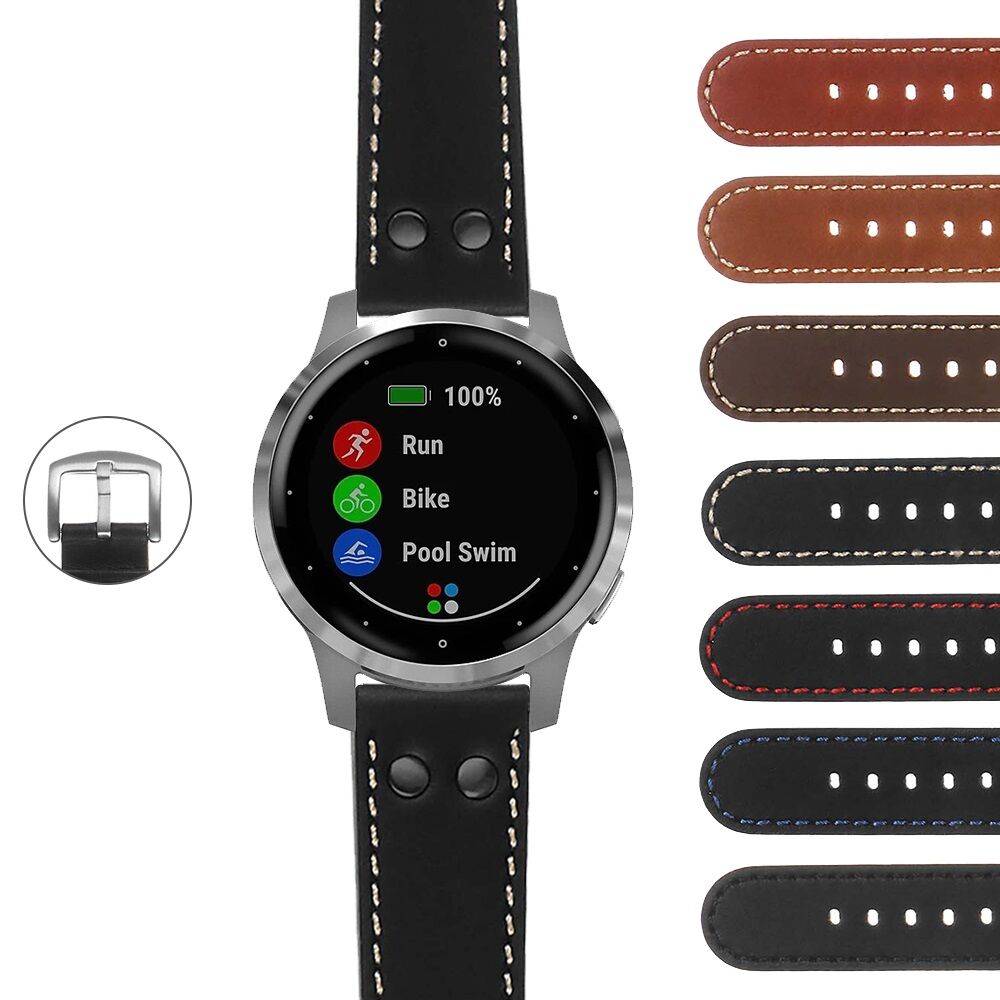 Strapsco DASSARI Leather Pilot Strap for Garmin Vivoactive 4S & Vivomove 3S