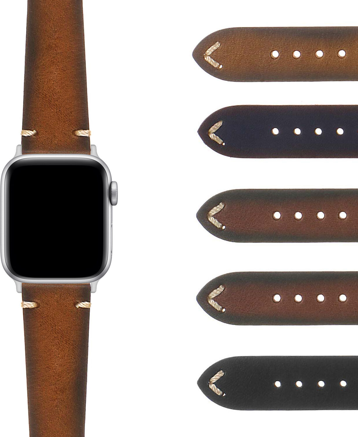 Strapsco DASSARI Regal II Vintage Leather Strap w/ Hand Sewn Stitching for Apple Watch