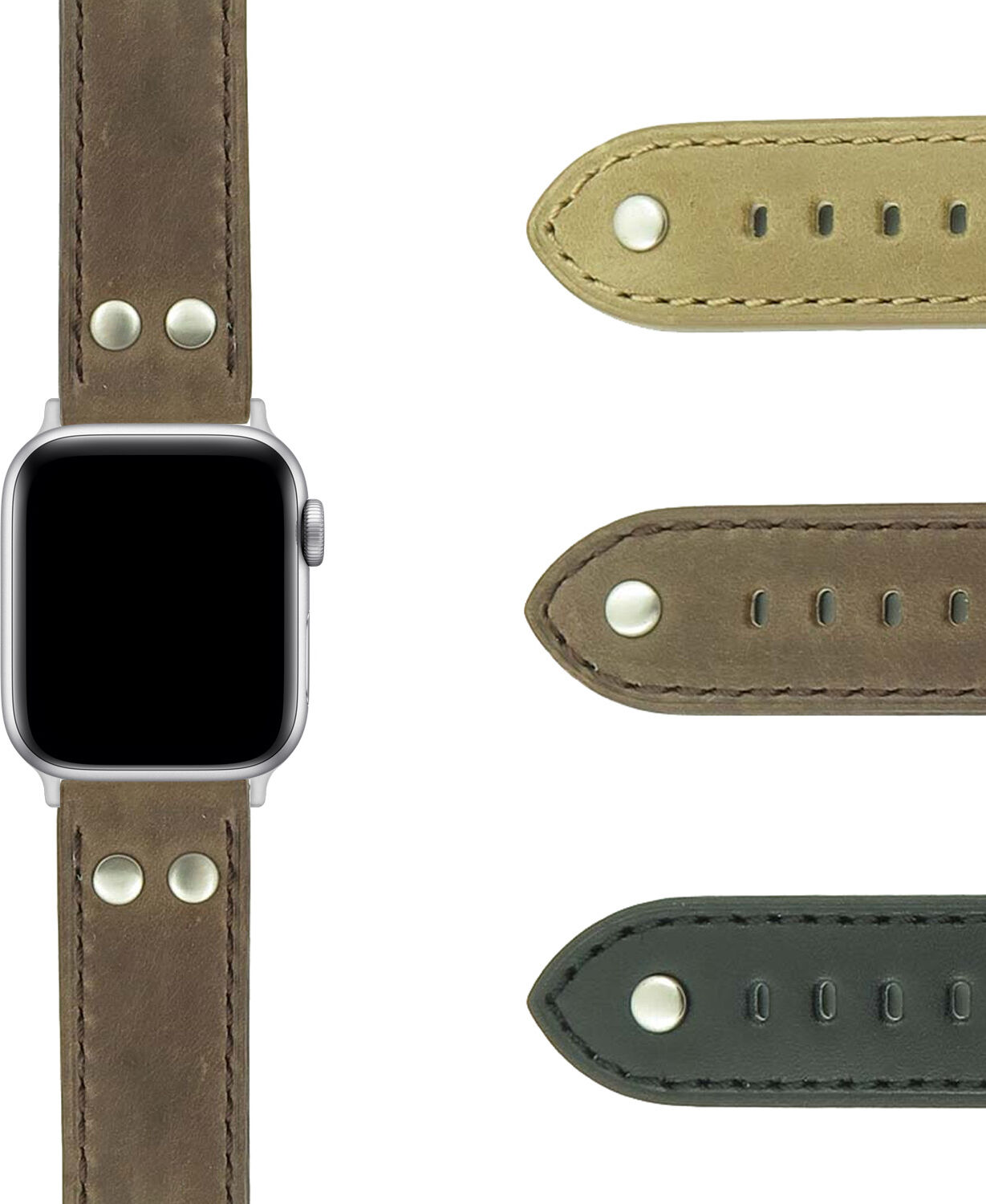 Strapsco DASSARI Liberty Leather Strap with Metal Keeper and Rivets for Apple Watch