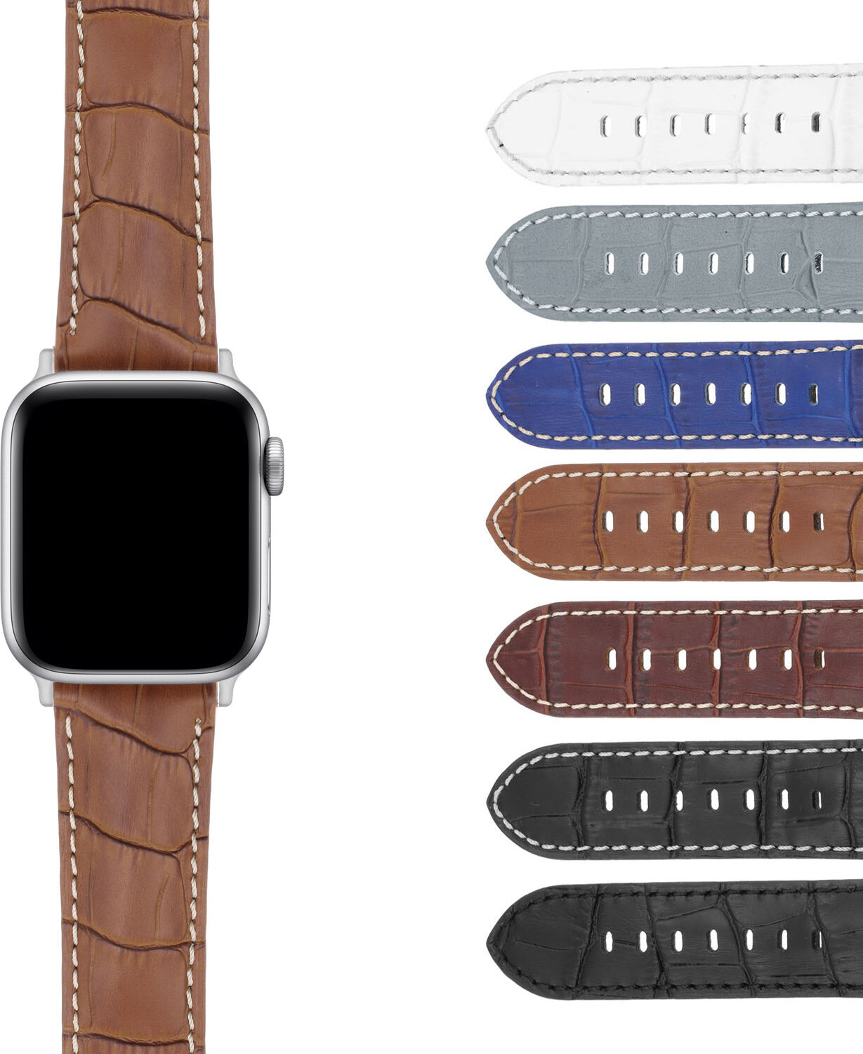 Strapsco DASSARI Croc Leather Strap w/ Silver Deployant Clasp for Apple Watch