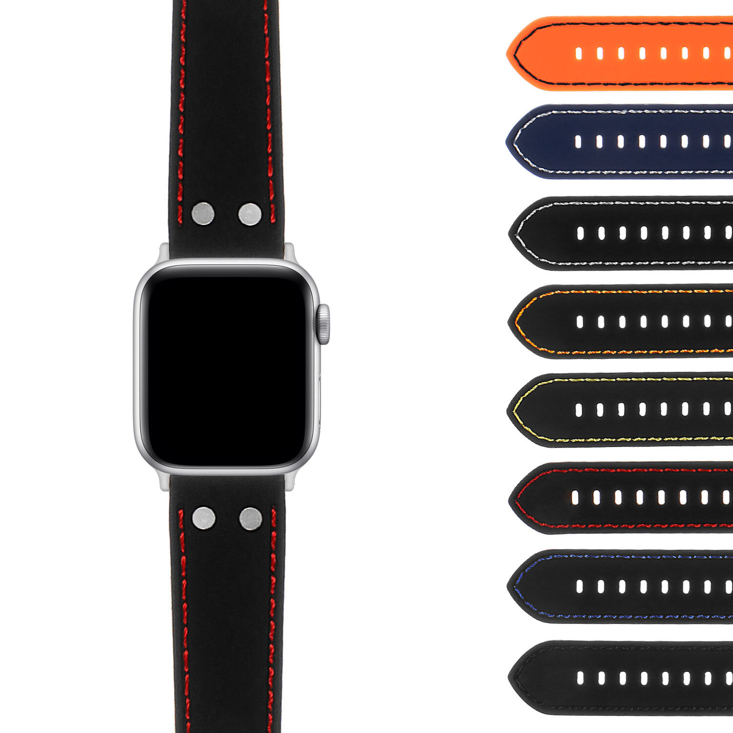 Strapsco Rubber Aviator Strap with Rivets for Apple Watch