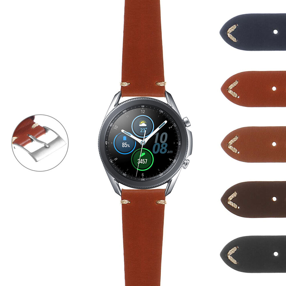 Strapsco DASSARI Hand-Stitched Classic Leather Watch Strap for Samsung Galaxy Watch 3