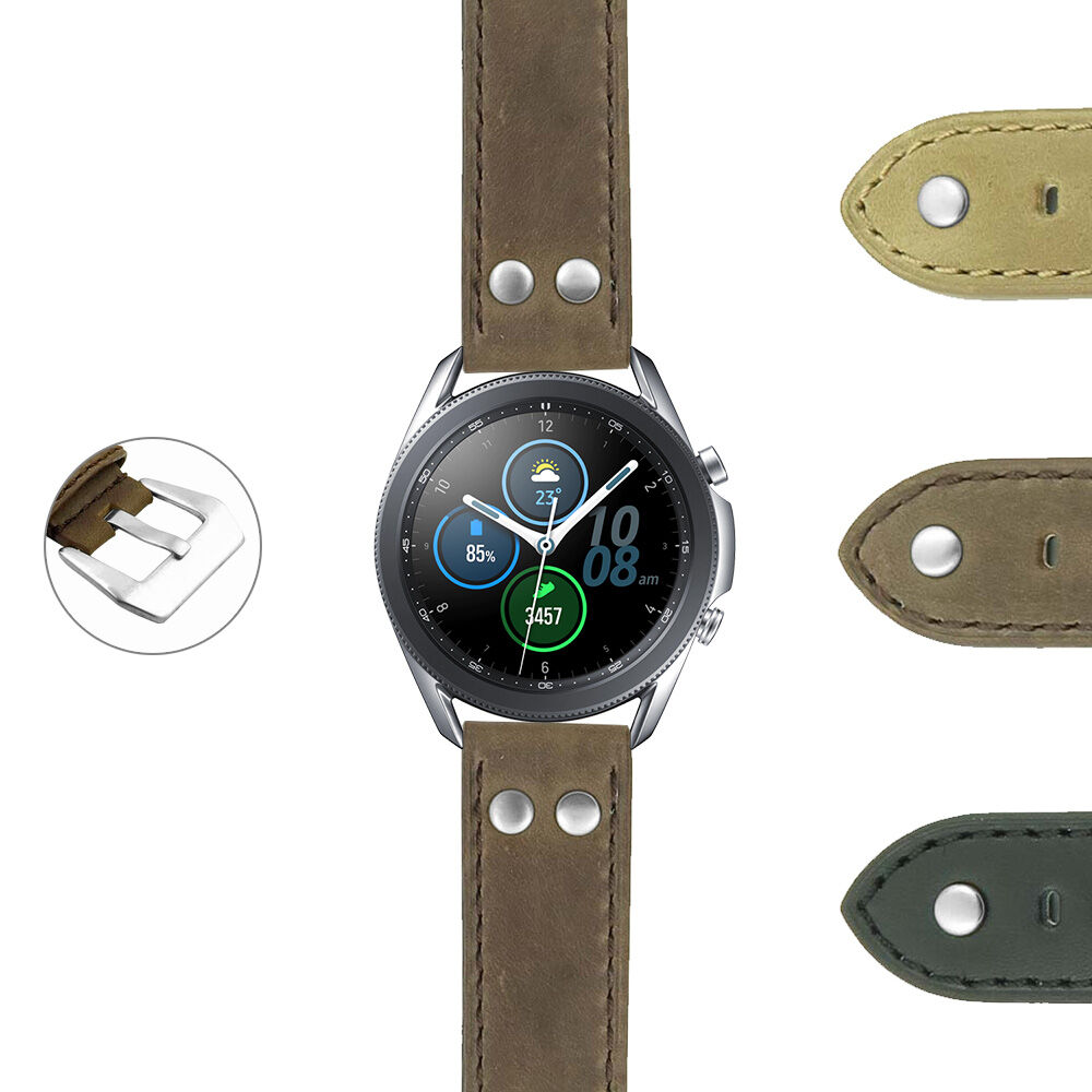 Strapsco DASSARI Liberty Leather Strap w/ Metal Keeper & Rivets for Samsung Galaxy Watch 3