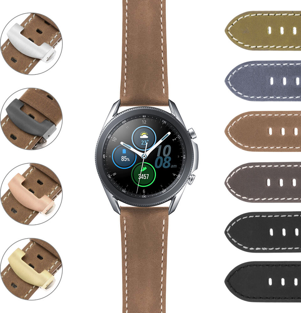 Strapsco DASSARI Vintage Leather Strap w/ Deployant Clasp (Standard, Long) for Samsung Galaxy Watch 3 (45mm)