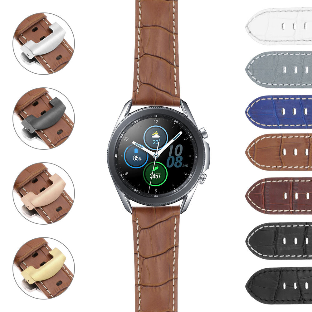 Strapsco DASSARI Croc Leather Strap w/ Deployant Clasp (Standard, Long) for Samsung Galaxy Watch 3 (45mm)