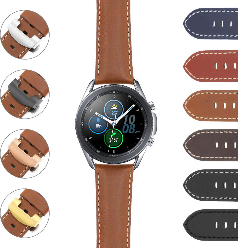 Strapsco DASSARI Smooth Leather Strap w/ Deployant Clasp (Standard, Long) for Samsung Galaxy Watch 3 (45mm)