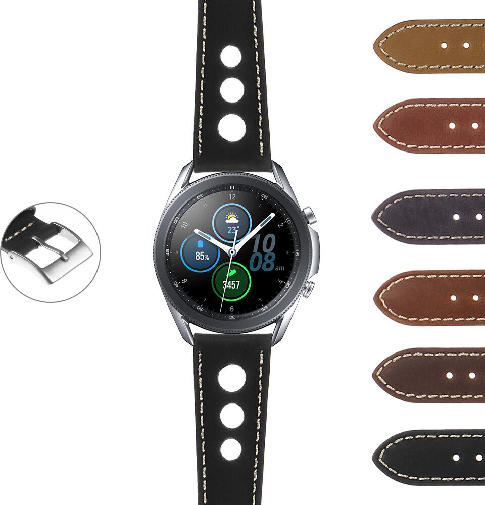 Strapsco DASSARI Carrera Distressed Leather GT Rally Strap for Samsung Galaxy Watch 3