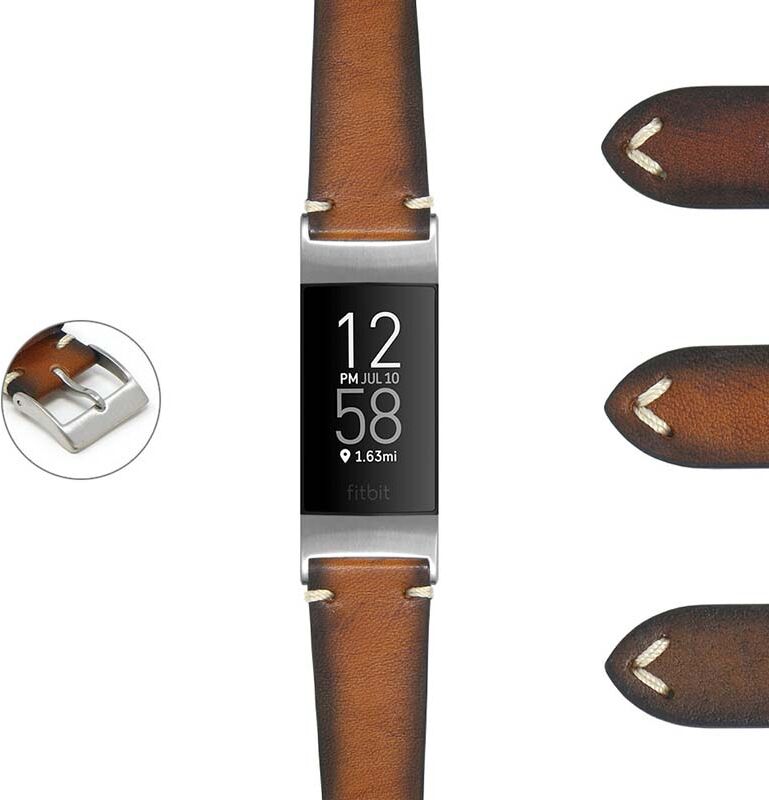 Strapsco DASSARI Kingwood II Premium Vintage Leather Strap for Fitbit Charge 4 & Charge 3