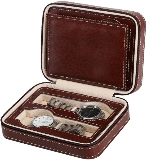 Strapsco Watch Travel Case in Brown for 4 Watches