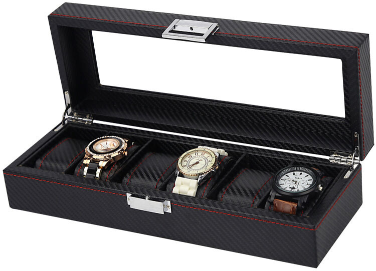 Strapsco Carbon Fiber Watch Box for 6 Watches