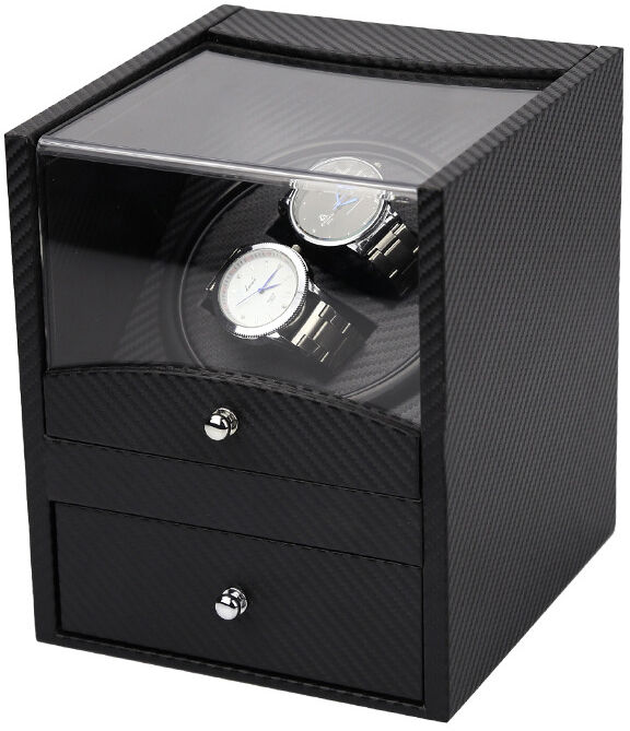 Strapsco Carbon Fiber Watch Winder with Drawer for 2 Watches