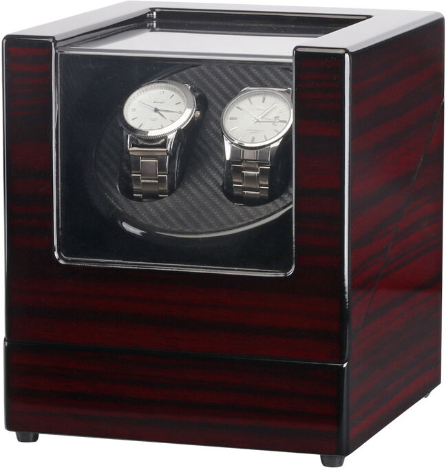 Strapsco Mahogany & Carbon Fiber Watch Winder for 2 Watches