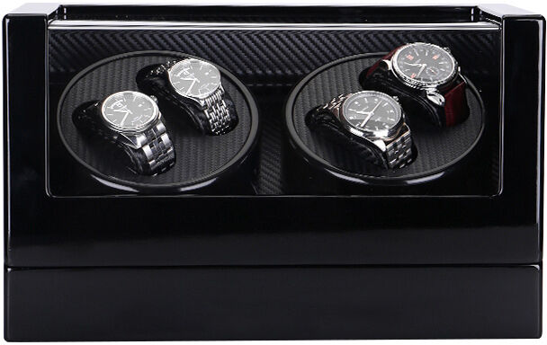 Strapsco Piano Black & Carbon Fiber Watch Winder for 4 Watches