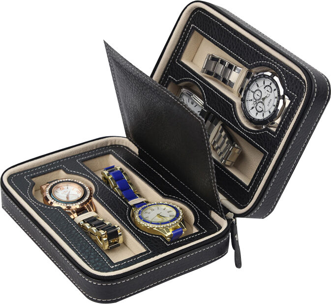 Strapsco Watch Travel Case in Black for 4 Watches