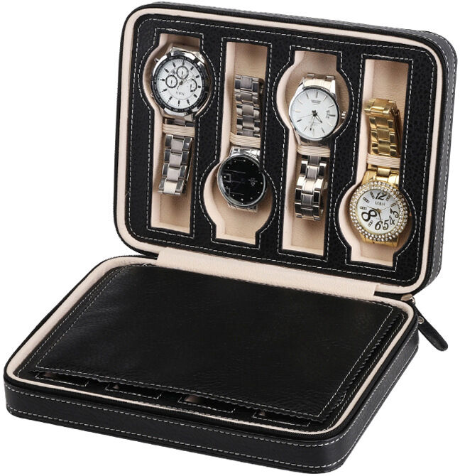 Strapsco Watch Travel Case in Black for 8 Watches