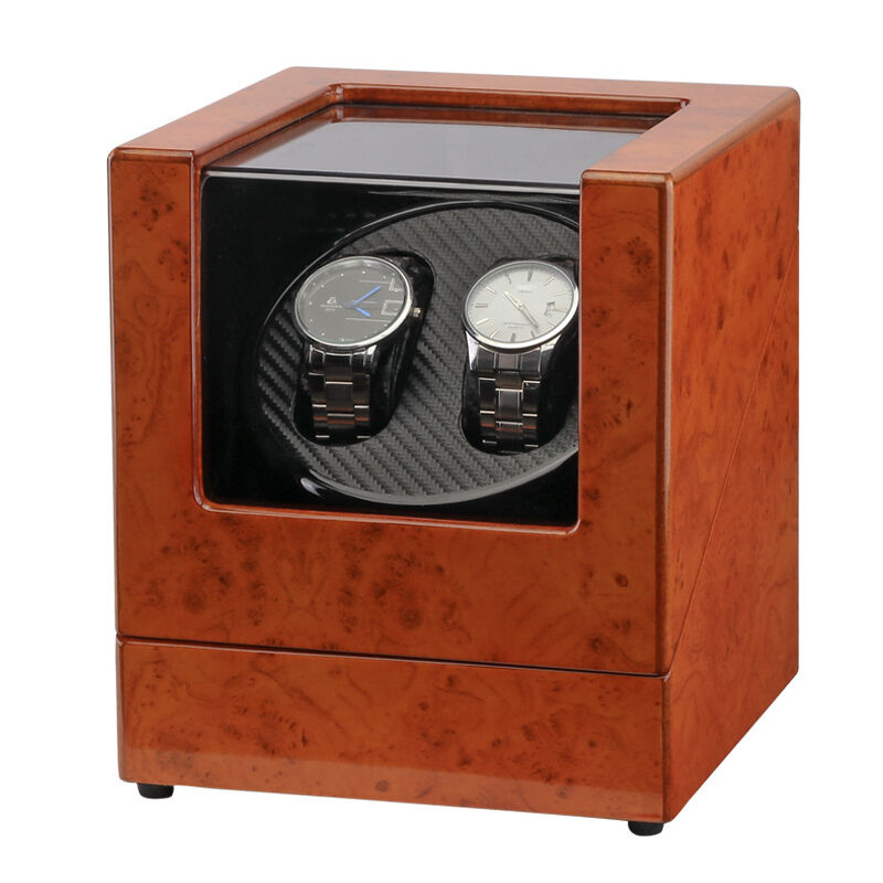 Strapsco Burl Wood & Carbon Fiber Watch Winder for 2 Watches