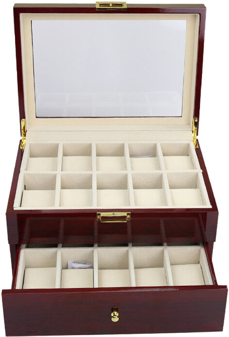 Strapsco Wood Watch Box with Drawer for 20 Watches