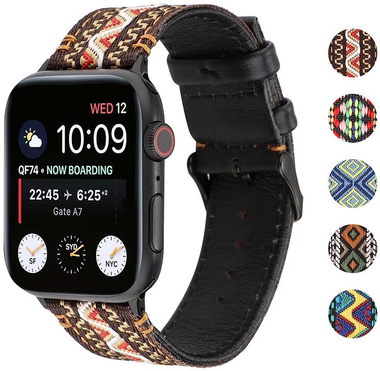 Strapsco Embroidered Leather Strap for Apple Watch