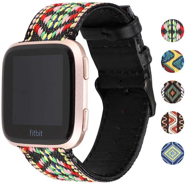 Strapsco Embroidered Leather Strap for Fitbit Versa & Versa 2