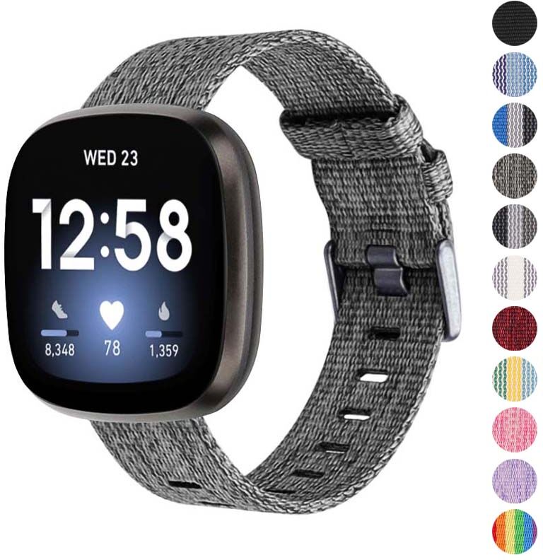 Strapsco Canvas Strap with Polished Silver Buckle for Fitbit Versa 3