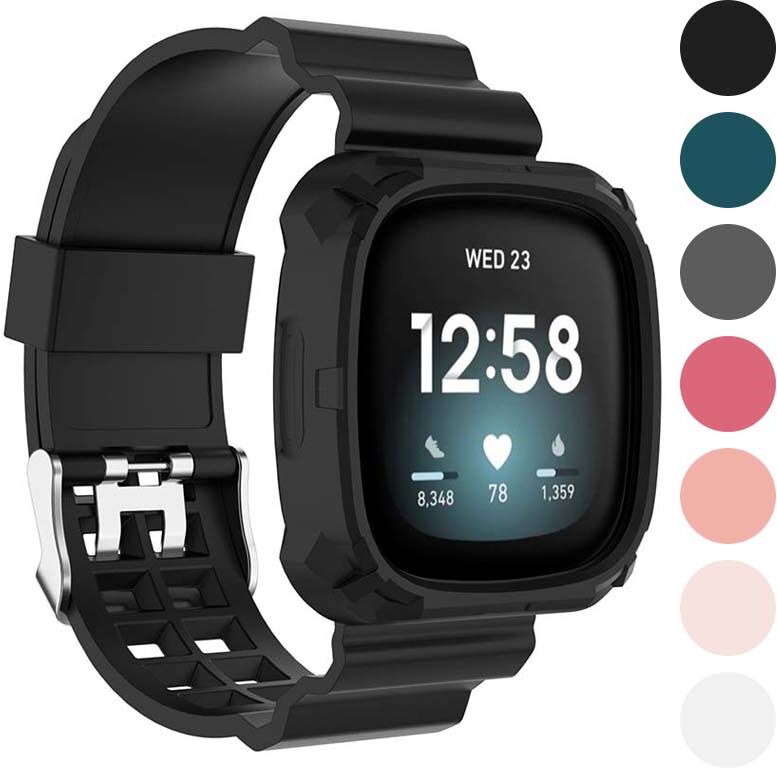 Strapsco Silicone Rubber Case Strap for Fitbit Versa 3