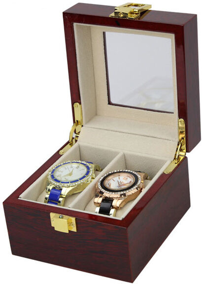 Strapsco Windowed Wood Watch Box for 2 Watches