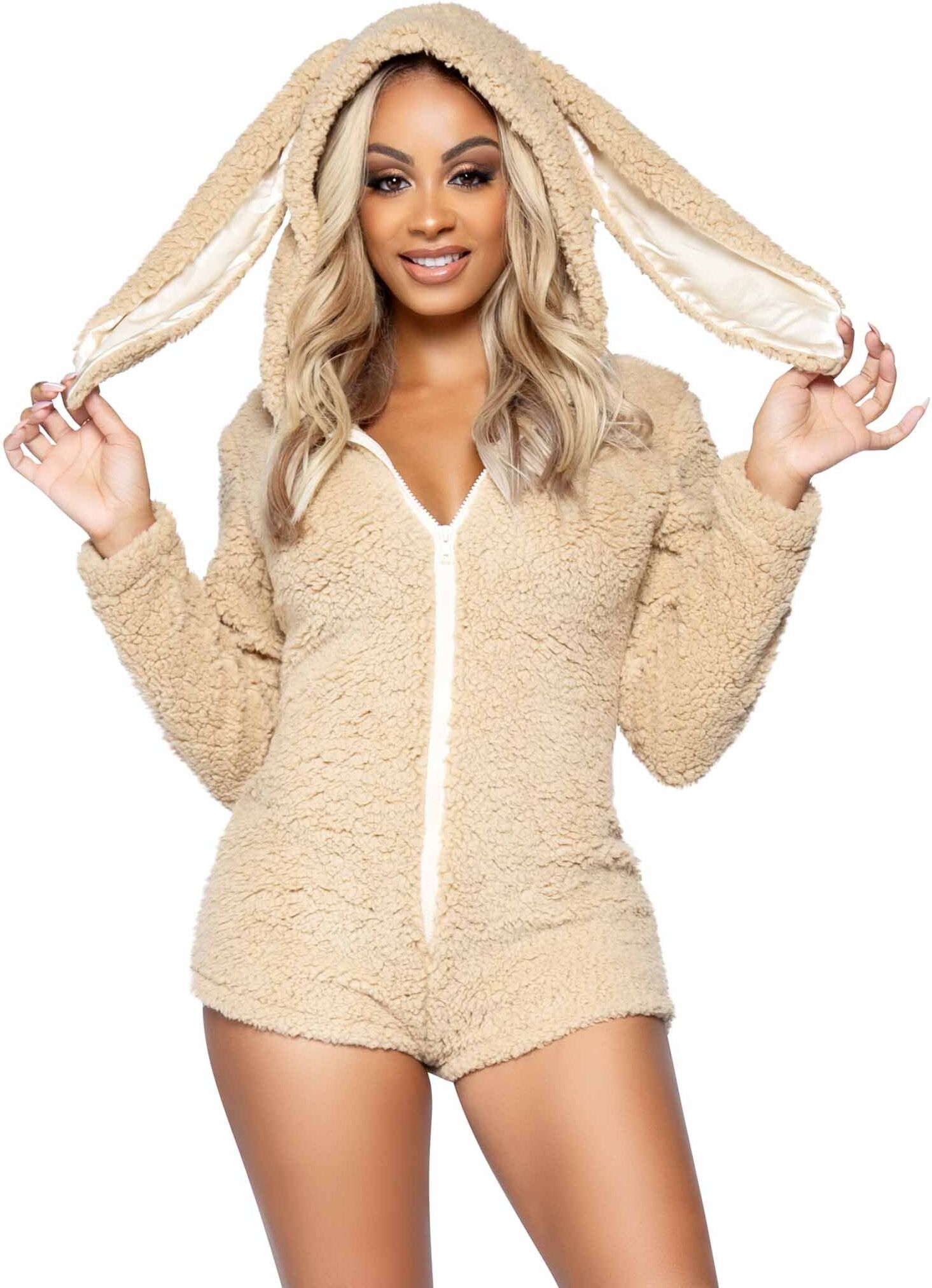 TooTimid Leg Avenue Cuddle Bunny Ultra Soft Zip Up Teddy Romper - Three Sizes Available!