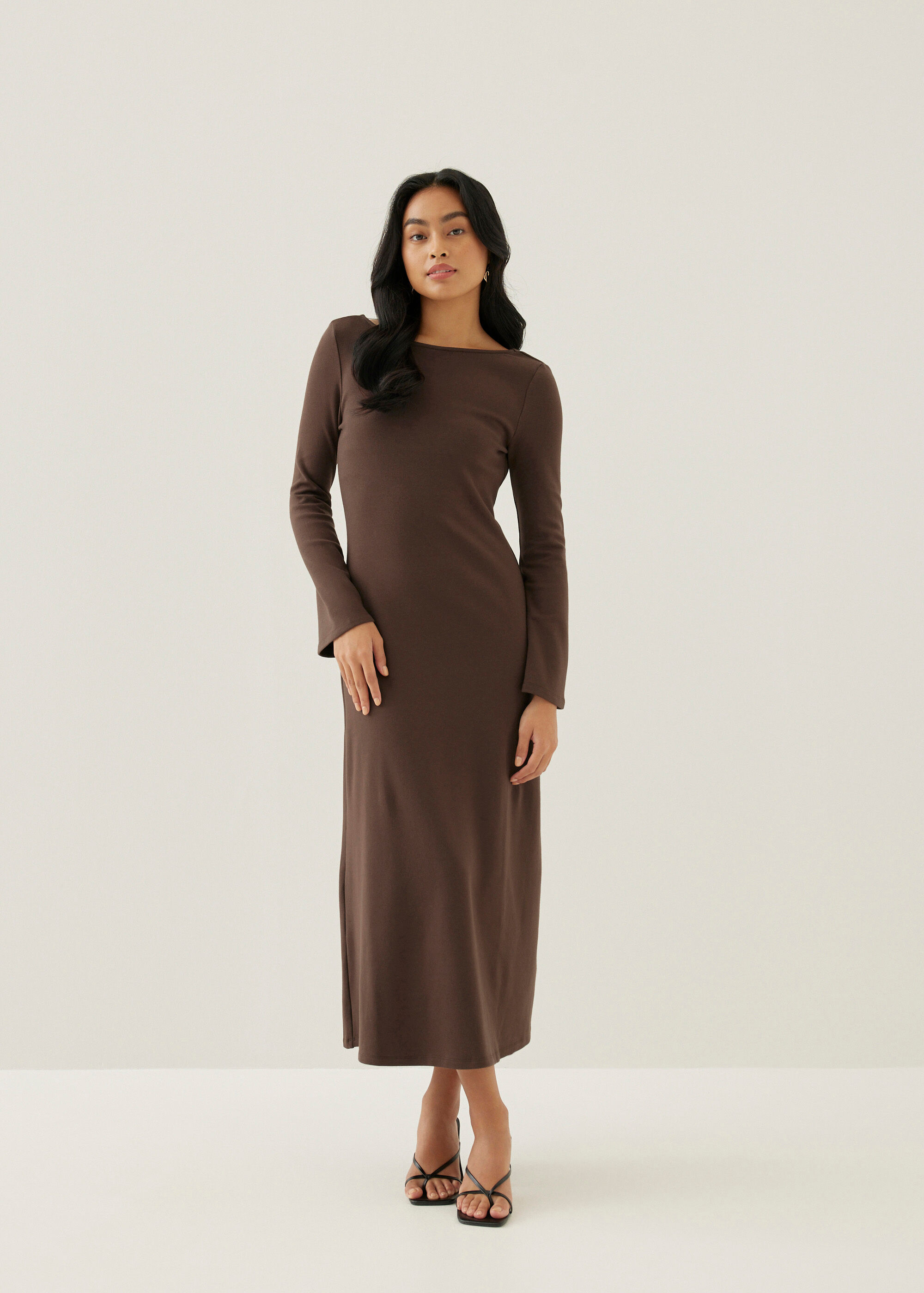 Love, Bonito Aivee Jersey Column Midaxi Dress-272-XS - Female - Brown