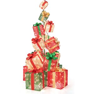 GoPlus Costway 5.6' Pre-Lit Stacked Christmas Gift Box Tower
