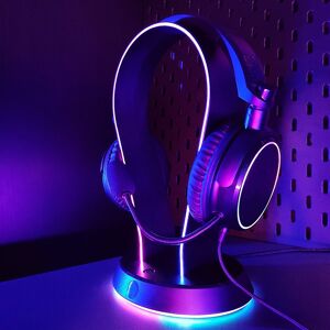 VLC Distribution Co. RGB LED Light Up Gaming Headset and Stand with Light Up Streaming Microphone