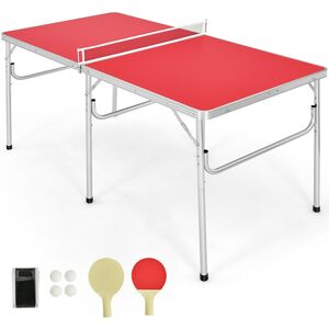 GoPlus Costway 60'' Folding Ping Pong Table Game Set - Red
