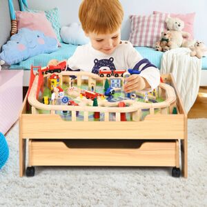 GoPlus Costway Kids Wooden 100-Piece Railway Set Table