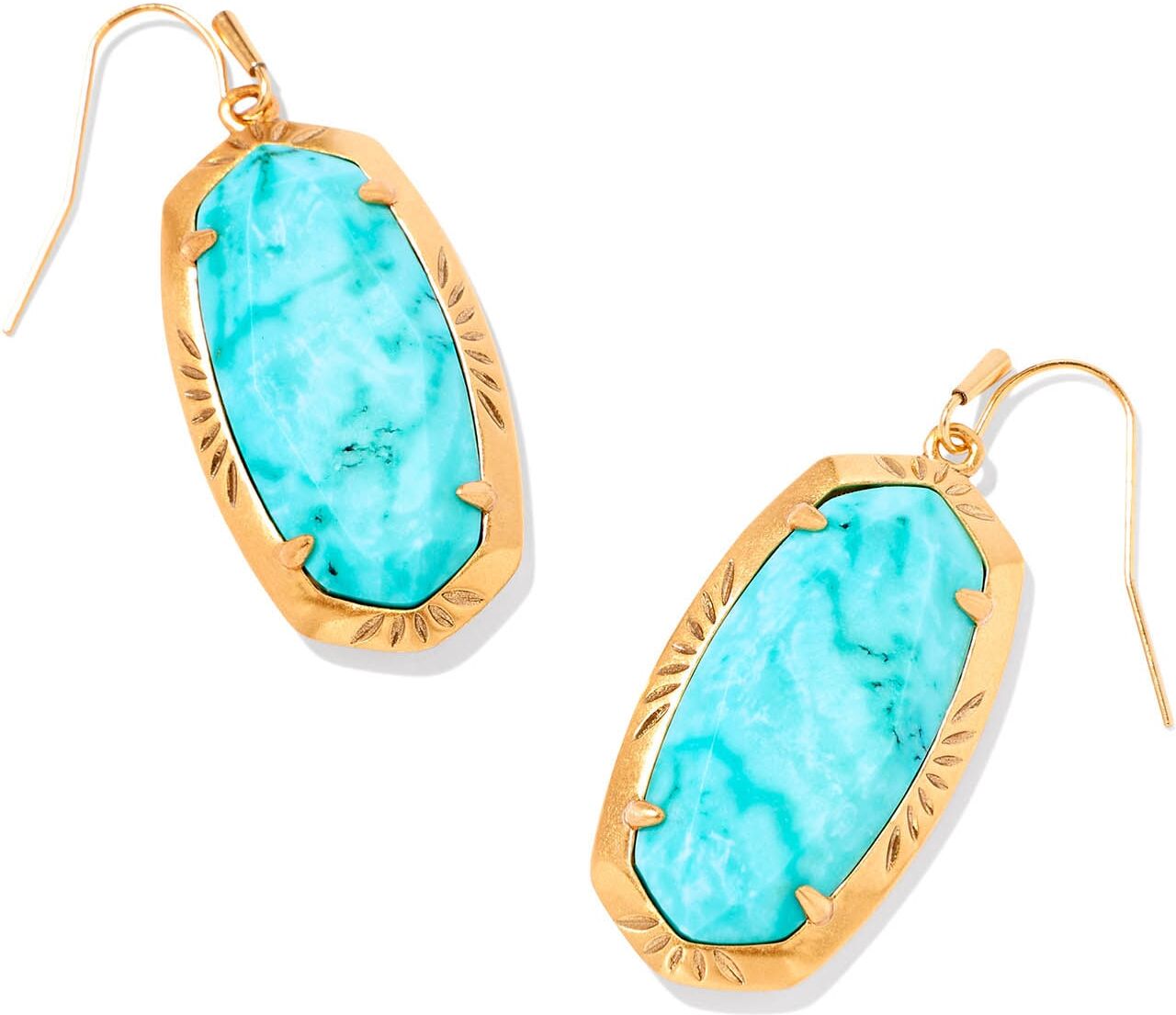 Kendra Scott Elle Vintage Gold Etch Frame Drop Earrings in Variegated Turquoise Magnesite   Magnesite/Metal