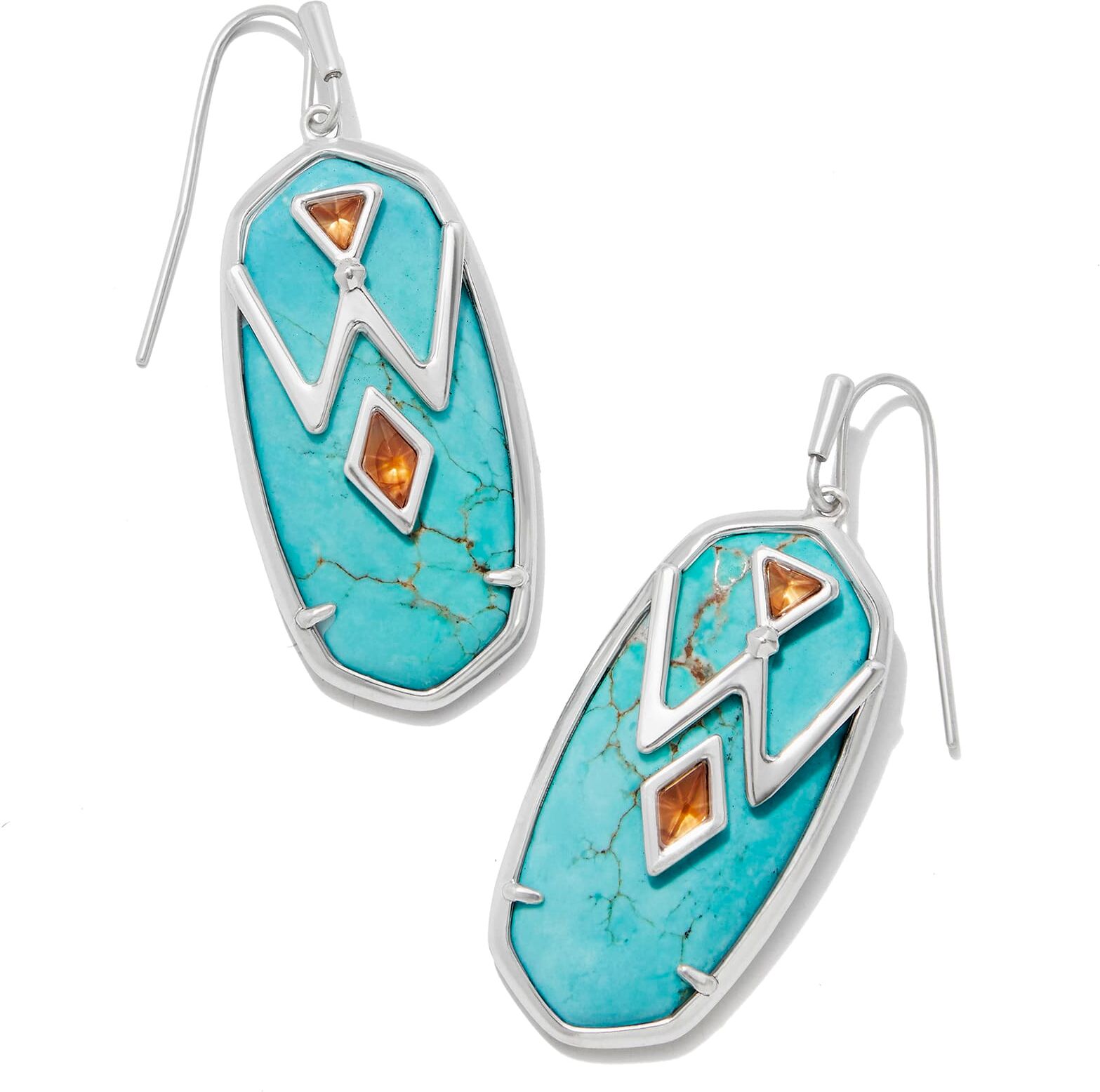 Wrangler x Yellow Rose by Kendra Scott Elle Vintage Silver Drop Earrings in Variegated Turquoise with Amber Illusion   Magnesi