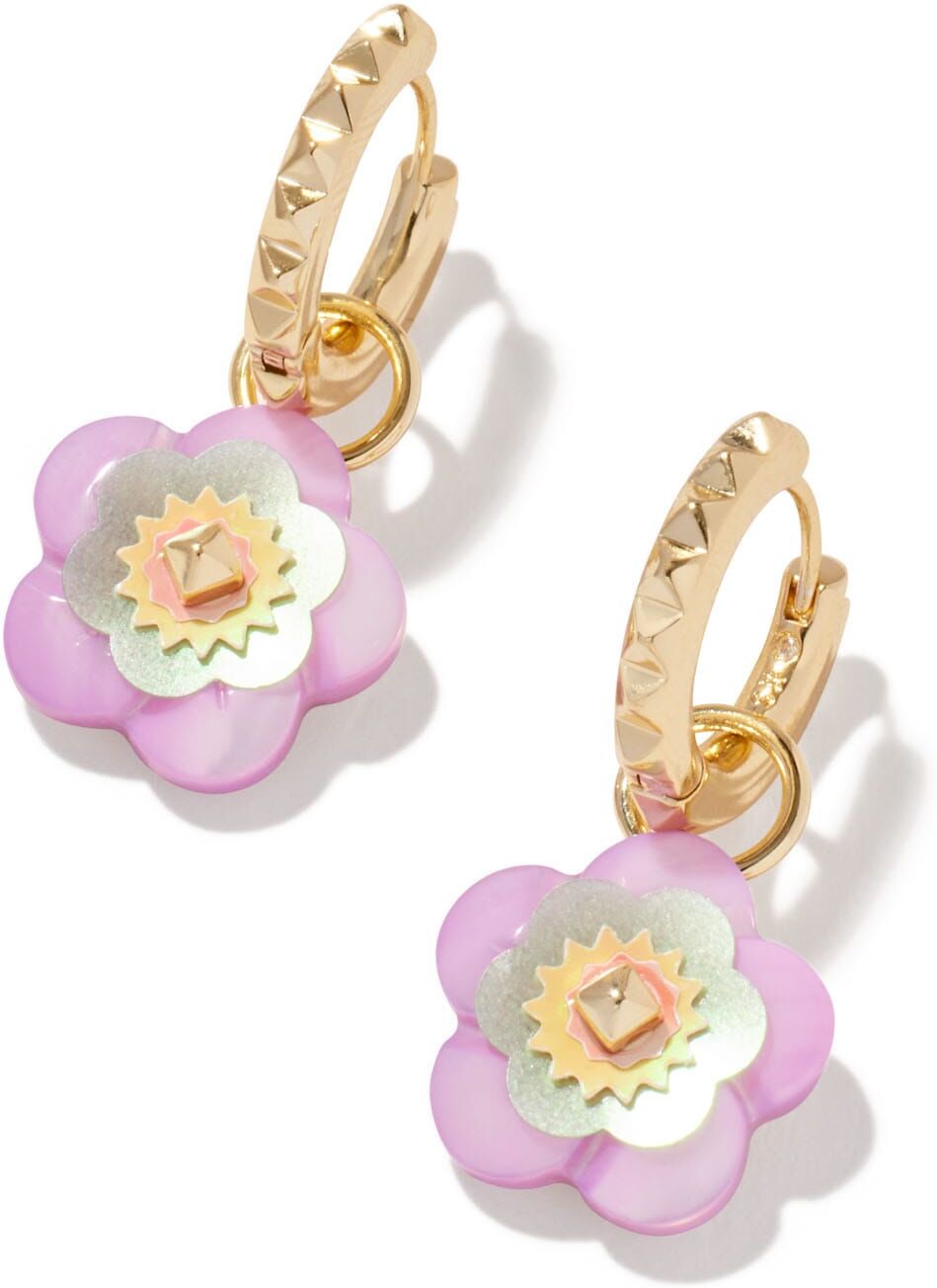 Kendra Scott Deliah Convertible Gold Huggie Earrings in Pastel Mix   Mixed Stones