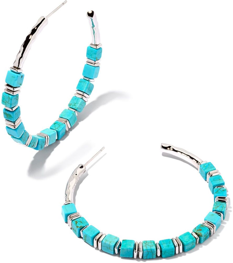 Kendra Scott Ember Silver Hoop Earrings in Variegated Turquoise Magnesite   Variegated Turquoise Magnesite/Metal Rhodium