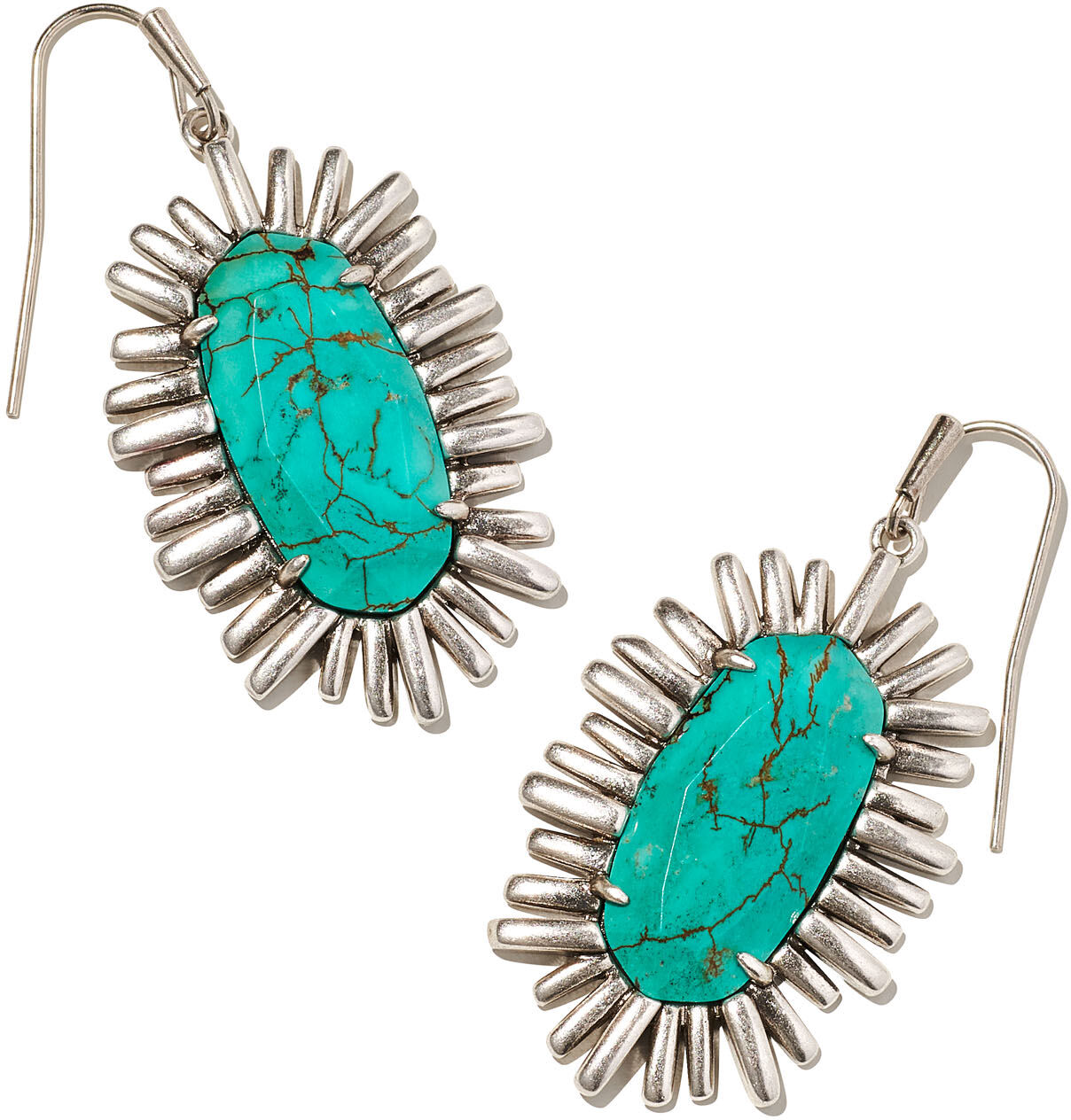 Kendra Scott Mariah Vintage Silver Drop Earrings in Variegated Turquoise   Magnesite