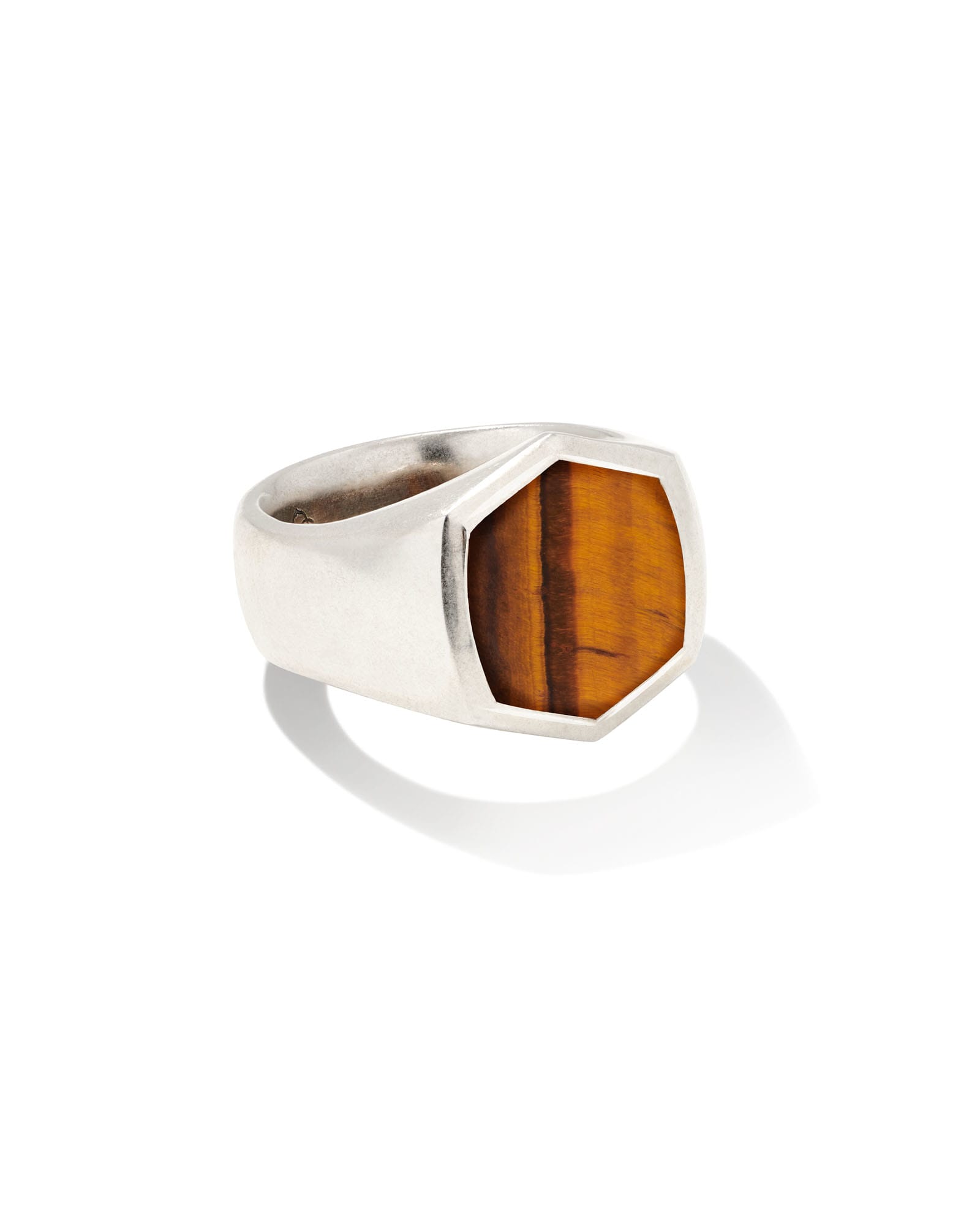 Kendra Scott Hicks Oxidized Sterling Silver Stone Signet Ring in Brown Tiger's Eye   Tigers Eye   Size 8