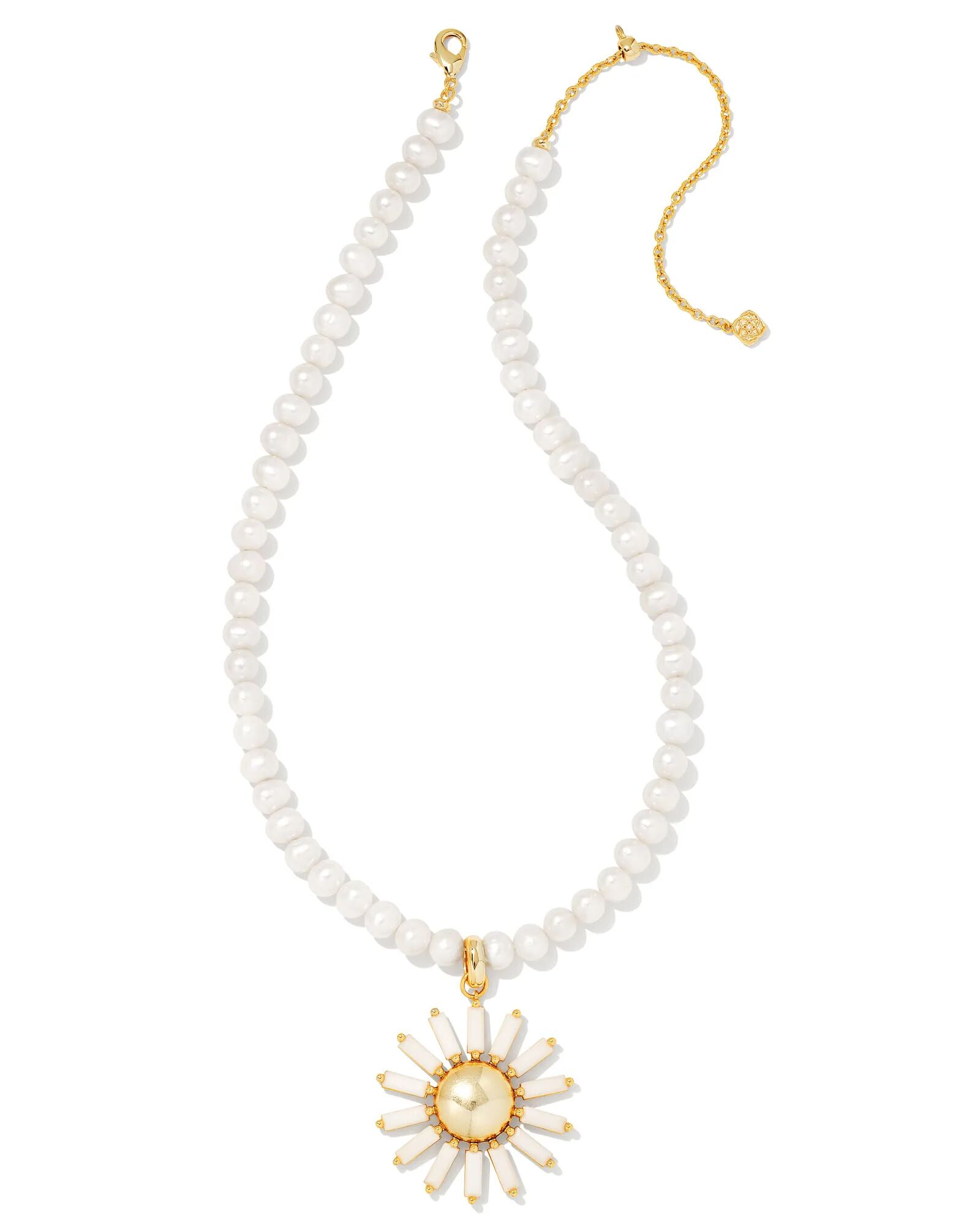 Kendra Scott Madison Daisy Convertible Gold Pearl Statement Necklace in White   Opaque Glass