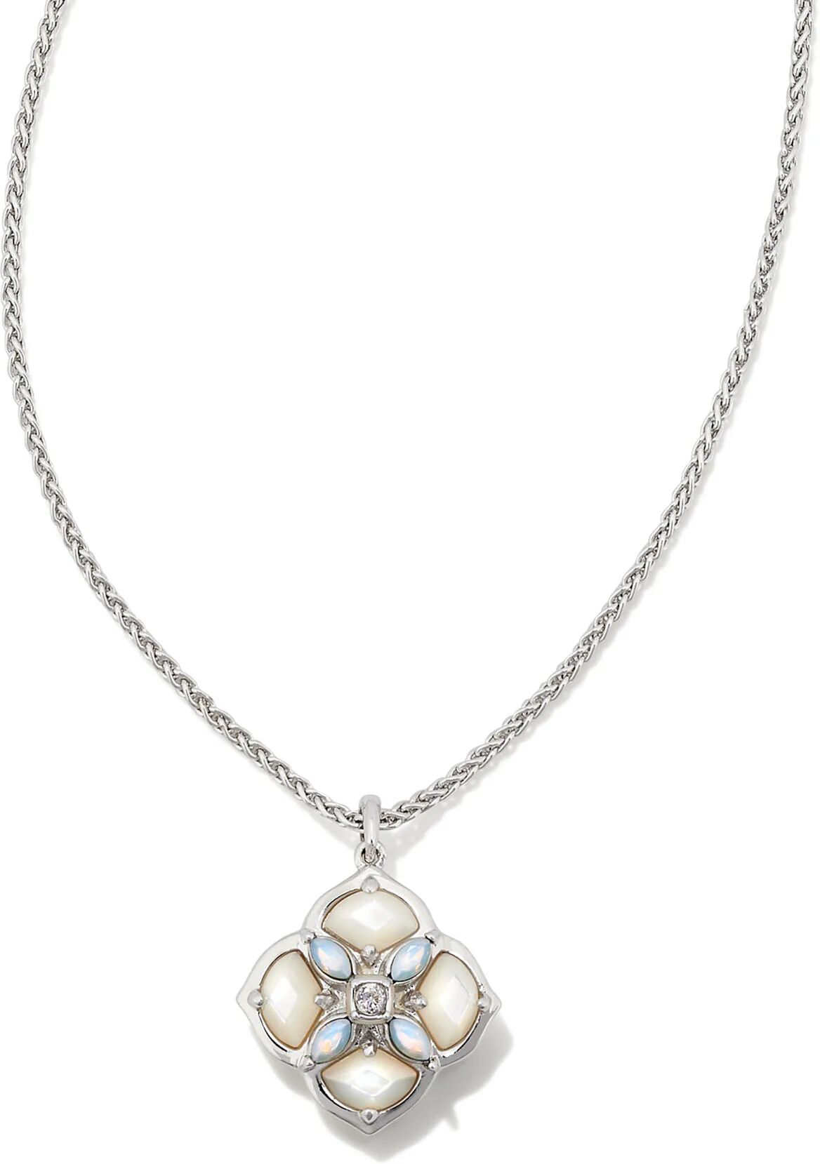 Kendra Scott Dira Stone Silver Short Pendant Necklace in Ivory Mix   Nano Crystal/Metal Rhodium