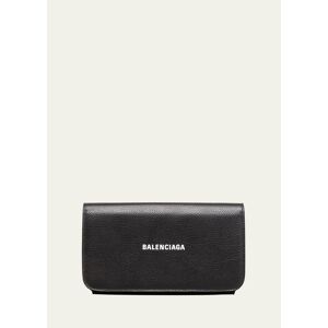 Balenciaga Grained Logo Bifold Wallet with Chain Strap  - BLACK/WHITE - BLACK/WHITE