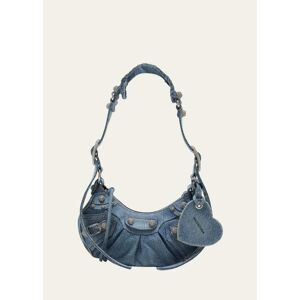 Balenciaga Neo Cagole City Rhinestone Stud Denim Shoulder Bag  - BLUE