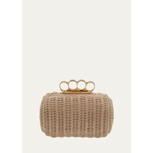 Alexander McQueen Four Ring Woven Straw Clutch Bag  - NATURAL