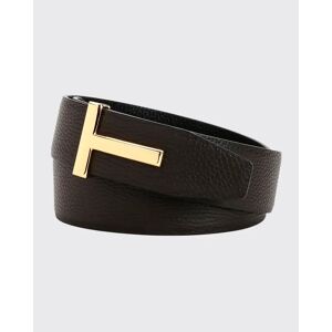 TOM FORD Men's Signature T Leather Belt  - BROWN / BLACK - BROWN / BLACK - Size: 48in / 120cm