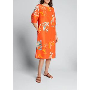 Lafayette 148 New York Cait Oasis-Print Midi Dress  - VIBRANT PERSIMMON - VIBRANT PERSIMMON - Size: Medium