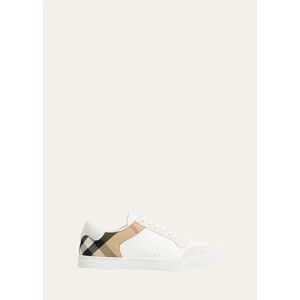 Burberry Men's Reeth Leather House Check Low-Top Sneakers, White  - WHITE - WHITE - Size: 6D
