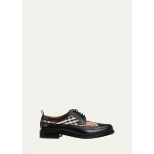 Burberry Men's Leather & Check Textile Wingtip Oxford Shoes  - BLACK - BLACK - Size: 41 EU (8D US)