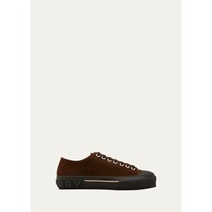 Burberry Men's Logo-Heel Suede Low-Top Sneakers  - BROWN - BROWN - Size: 40 EU (7D US)