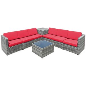 Costway 8 Piece Wicker Sofa Rattan Dinning Set Patio Furniture with Storage Table-Red